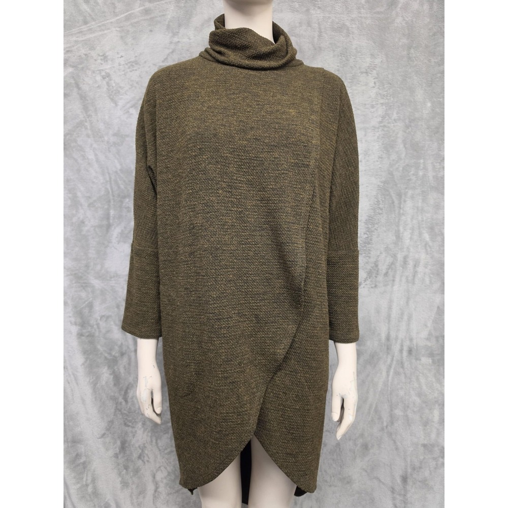 Joseph Ribkoff Womens 6 Green Knit Cowl Neck Asymmetric Zip Sweater Dress